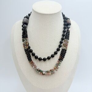 Natural Multicolour Gemstone Black Onyx Emperor Jasper Necklace